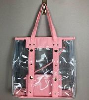 Versace Parfum bag tote patent pink leather clear vinyl 90's? studs metal