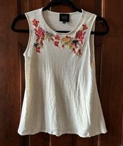 W5 Small Embroidered Cream Tank Top