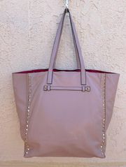 Valentino Rockstud peach beige soft smooth leather open shopper tote bag
