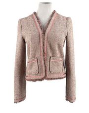 Pink Tweed Fringe Jacket Blazer Old Navy Size Medium