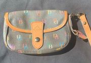 Dooney and Bourke wristlet - brown with multi color letters.