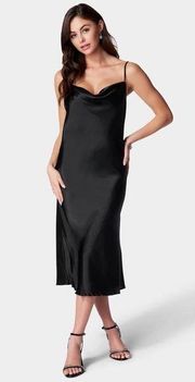 BEBE Black Satin Cowl Neck Slip Midi Dress Medium