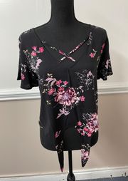 Cross Front Tie Front Floral Cropped Blouse