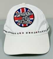 White Studded ‘Punk’s Not Dead’ Patch Baseball Cap Trucker Hat 🇬🇧✨