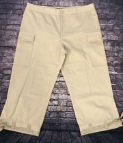 Magaschoni Women's Capris Size 12 Beige Wide Leg Cargo Cropped Stretch EUC‎