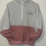 Romwe Sherpa Pullover Color block pink and white