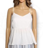 Monteau White Peplum Cami Smocked Back Spaghetti Straps Crepe Cropped Size M