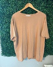 Free People Tan Orange Distressed Oversized Shirt Sz Large