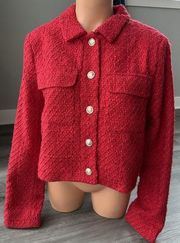 Rachel Zoe Red Tweed Blazer Size M Classic Preppy NWT