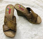 Bongo Neutral Brown Woven Wedge Sandals Size 5.5