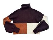 Blue Rain Francesca’s Cropped Brown Color Block Sweater Turtleneck