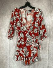 Who What Wear | Rust Red Floral Long Sleeve Romper | Size Small *FLAW