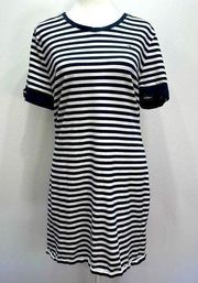Tommy Hilfiger Navy Blue and White Short Sleeve Striped Cotton T-Shirt Dress L