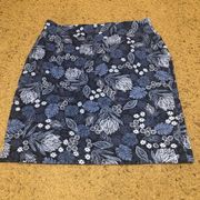 Womens Blue J. Jill 100% Cotton Floral Print Pencil Skirt Sz Small Petite