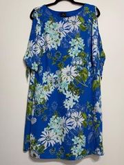 Worthington Blue Floral Open Sleeve Dress