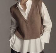 Anthropologie Twofer Sweater Vest Size Small Petite White Shirt Brown Vest