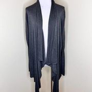 Cache Cardigan LARGE Dark Gray Open Front Drape Waterfall Ribbed Knit Rayon Chic