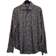 Edge Western Pearl Snap Shirt Black Floral Reverse Fabric Women's Large Raw