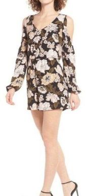 Leith Floral Romper Shorts Keyhole Accents Cold Shoulders XS