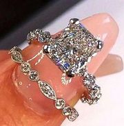 Gorgeous silver elegant wedding ring set with square cz stone! Faux