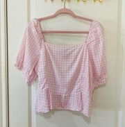 Draper James pink and white gingham blouse size large
