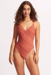 SEAFOLLY NEW Marrakesh V Neck One Piece - Cinnamon size 12 women’s in cinnamon