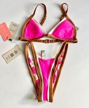 NWT Maaji Radiant Pink Rewind Fixed Triangle Bikini Top & Bottom XS / S