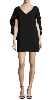 Talene Cascade-Sleeve Crepe Dress in Black Size 2