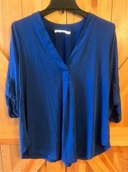 All in Favor Blouse V Neck Blue XS (1292)