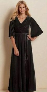 NWT Soft Surroundings Vera Velvet Faux Wrap Maxi Dress Charcoal Gray Surplice