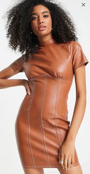 Brown Pleather Mini Dress