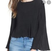 Leith black pleated wide bell sleeve blouse size XXL NEW