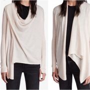 All Saints Drina Ribbed Merino Wool Asymmetrical Cardigan Cream