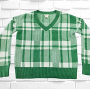 Christian Siriano New York Women’s XS Green & White Plaid V-Neck Sweater •Preppy