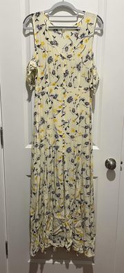 yellow floral split Maxi Dress