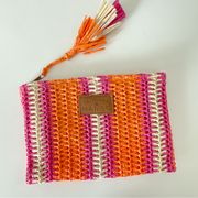 California Mango Woven Straw Tassel Clutch Bag Wallet 10x7” Vacation Beach