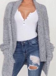 Heather Gray Eyelash Knit Open Front Cardigan Sweater Small