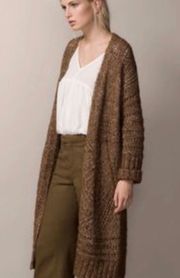 Bronze Italian yarn knitted long open front duster cardigan S