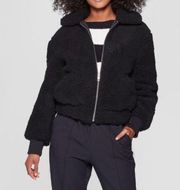 Women’s Teddy Sherpa Bomber Jacket Black Size Medium