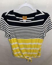 Ruby Rd. Casual Shirt Women’s Size Petite Small Yellow Black Striped Short Slv