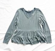 Green Envelope Blue Babydoll Top Size Small