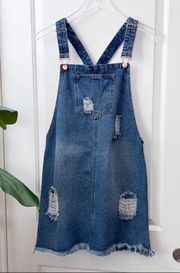 Love Moda Distressed Overalls Dress Denim Rose Gold Accent M