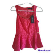 Marciano Guess Jeweled Peplum Lace Sleeveless Blouse Top