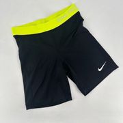 Nike Women's  Pro Dri Fit Compression 7" Shorts black neon yellow green medium