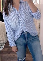 Gold Label Investments blue & white striped button down cotton shirt size 18W