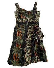 Diamond Head Dress Women Medium Black Tropical Print Tie Side Mini Stretch VTG