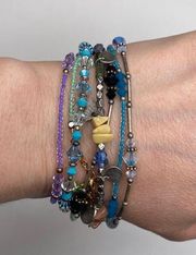 7 Thin Beaded Lobster Clasp Bracelets Loose Fitting Bohemian Colorful EUC OS