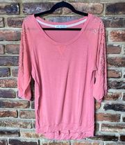 Jolt Coral Embellished Sheer 3/4 Sleeve Studded Blouse Women's Size Medium