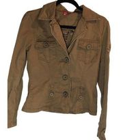 SO Medium Brown Military Maverick Bomber Jacket Button Patch Neutral