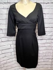 Etcetera Solid Black V-Neck Half sleeve Wool blend dress size 6